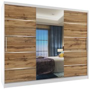 Šatníková skriňa 232 cm Belini biely mat / dub wotan s posuvnými dverami zrkadlom a zásuvkami  MBP SZP8/0/1W/2DW1L/0/KLAL
