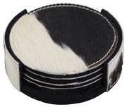 4ks kožených okrúhlych podtáciek v stojane čierna / biela - Ø 10 * 0,5cm