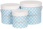 Sada 3ks modrých papierových krabíc s bodkami - Ø 19 * 17 cm / Ø 16 * 15 cm / Ø 12 * 12 cm
