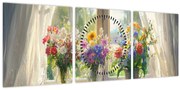 Obraz - Kytica pri okne (s hodinami) (90x30 cm)
