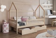 Detská domčeková posteľ z masívu borovice GAJA so šuplíkmi - 140x70 cm - prírodná borovica