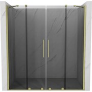 Mexen Velar Duo, posuvné sprchové dvere do otvoru 170 cm, 8mm šedé sklo, zlatá matná, 871-170-000-42-55