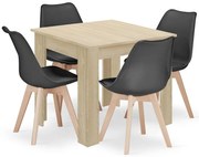 Jedálenská zostava stôl Dub sonoma 80 X 80 cm čierne nohy + 4 stoličky MARK čierne/ prírodné nohy