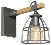 Priemyselná nástenná lampa tmavosivá s dreveným nastaviteľným - Arthur