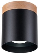 Stropné svietidlo Rif, 1x čierne kovové tienidlo, drevo