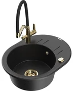 Mexen Kevin, granitový drez 586x458x190 mm, 1-komorový a biela batéria Duo, čierna-strieborná metalíza, 6517-73-671701-57-G