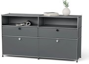 Kovová odkladacia skrinka "CN3" s výklopnými priečinkami, zásuvkami a otvorenými priehradkami, sivá