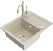 Mexen Enzo, granitový drez 576x465x174 mm, 1-komorový a drezová batéria Carla, béžová, 6506-69-670700-69