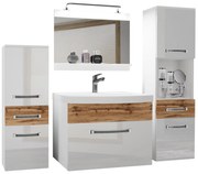 Kúpeľňový nábytok Belini Premium Full Version biely lesk / dub wotan+ umývadlo + zrkadlo + LED osvetlenie Glamour 93