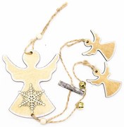 DECOLED Závěsná dřevěná dekorace, tři andělé, 43 cm