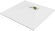 Mexen Hugo, štvorcová sprchová vanička SMC 70 x 70 cm, biela, zlatá krytka, 42107070-G
