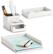 Zeller Present Súprava 3 plastových organizérov na písacie a kancelárske potreby, UNTENSIL, biely