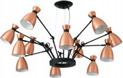 Závesné svietidlo Faro Retro 12L, meď, nastaviteľné ramená, E14, 300 cm