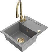 Mexen Enzo, 1-komorový granitový drez 576x465x174 mm a drezová batéria Savita, šedá, 6506-71-672601-50