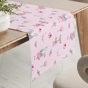 Biante Detský bavlnený behúň na stôl Sandra SA-466 Zajačikovia a líšky s balónikmi na ružovom 20x120 cm