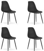 Súprava 4 ks čiernych stoličiek OSAKA s čiernymi nohami