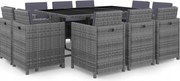 vidaXL 11-dielna vonkajšia jedálenská súprava s vankúšmi sivá polyratanová