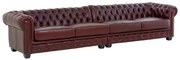 furniture-nabytek.cz - Masívna Chesterfield pohovka, pravá koža, starožitná červená – 352×100×72 cm