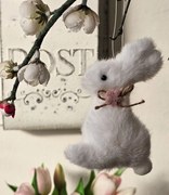 Velikonoční přívěsek králík 10 cm bílý bavlněný ozdobný přívěsek - 7*3*10 cm