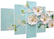 Obraz - Kvietky na modrom pozadí (150x105 cm)