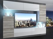 Obývacia stena 250 cm Belini biely lesk / šedý antracit Glamour Wood Imperium8 IMP 8/5/W/WGW1GW1W/0/0