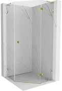 Mexen Lunar, L pravý výklopný päťuholníkový sprchový kút 80 x 80 cm, 8mm číre sklo, zlatý profil, 831L-080P-080L-50-00-P