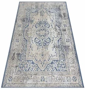 Koberec SOLE D3871 Ornament, ramka - ploské tkanie modrý / béžový