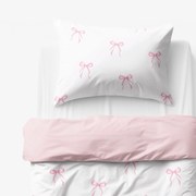 Goldea detské bavlnené obliečky duo - ružové mašličky s púdrovo ružovou 140 x 200 a 70 x 90 cm
