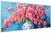 Obraz - Váza ružových kvetov (120x50 cm)