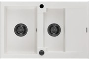 Mexen Gaspar granitový 1,5-komorový drez s odkvapkávačom 737 x 475 mm, Biela, Sifón Čierna - 6507731505-20-B