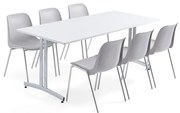 Zostava nábytku SANNA + SIERRA, 1 stôl a 6 stoličiek, šedá/chróm