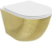 Mexen Lena WC misa Rimless s pomaly padajúcim sedátkom, duroplast, biela/Zlatá vzor rybích šupín - 30224008