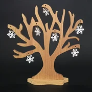 AMADEA Drevený 3D strom s vločkami, masívne drevo, výška 20 cm