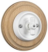 Elhard Okrúhly keramický otočný vypínač č.6/č.1, biely/svetlé drevo - kompletný KV5106WN