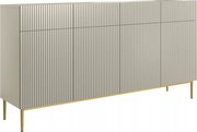 Štvor dverová komoda Nicole 200 cm so šuplíkmi s ryhovaným čelom - kasmír / zlaté nohy