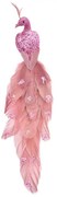 Ružový páv s pierkami a trblietkou na klipe - 30*7*10 cm