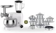 MEGAKOMBO Multifunkčný kuchynský robot BestBerg BBR-1900P + 15dielna sada riadu s mramorovým povrchom BestBerg BBSC-15 / strieborná