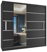 Šatníková skriňa 200 cm Belini čierny mat s posuvnými dverami a zrkadlom  MBP SZP1/2/B/B/0/AL