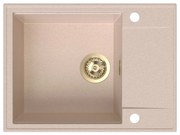 Sink Quality Sink55, kuchynský granitový drez 620x460x215 mm + zlatý sifón, béžová, SKQ-SINK.P.1KKO.XG