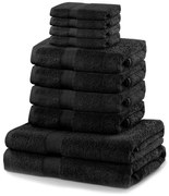 Set 8 čiernych uterákov a 2 osušiek DecoKing Marina Black
