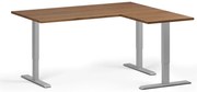 Výškovo nastaviteľný stôl, 160x140 cm, 3 motory, L/P, sivá podnož, orech