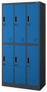 Kovová šatníková skriňa – IGOR so 6 dverami, 900 x 1850 x 450 mm, antracitovo-modrá