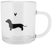 Sklenený hrnček s jazvečíkom a srdiečkom Dog&Cat - 11*8*9 cm / 200 ml