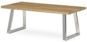 Stůl konferenční 120x60cm, MDF deska, dýha odstín dub, kovové nohy, broušený nerez.