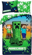 Obojstranné posteľné obliečky z mikrovlákna Minecraft - motív Steve, Alex &amp; Creeper - 70x90 cm + 140x200 cm
