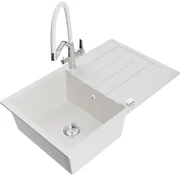 Mexen Bruno, 1-komorový granitový drez 795x495x200 mm a drezová batéria Duo, biela, 6513-20-671701-02