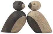 Kay Bojesen Drevený vtáčik Natural and Smoked Oak Wood – set 2 ks