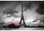 Ceduľa Paríž red old car - Paris