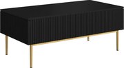 Konferenčný stolík so zásuvkami Nicole 120 cm na kovových nohách - čierny mat / zlaté nožičky