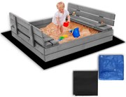 SPRINGOS Uzavreté drevené pieskovisko s lavičkami 120x120 cm – impregnované drevo, s plachtou a netkanou textíliou SBP120SET01X